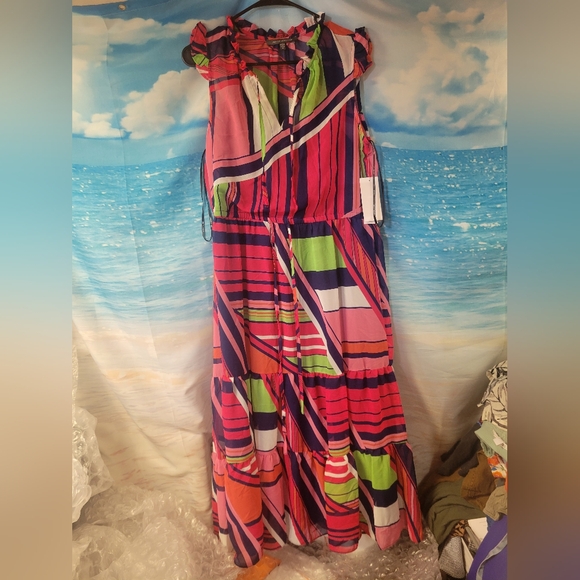 Julia Jordan NWT Women's Printed Ruffle-Neck Tie-Waist‎ Midi Dress size 8 - Picture 2 of 8